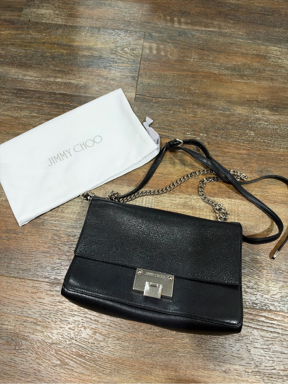 Jimmy Choo Black Leather Chain Crossbody Bag
